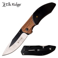 Elk Ridge Drop Point Fine Edge Blade Folding Knife - 8.25 Inches Overall Wood Handle #er-948Bk