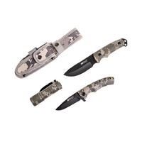 Mtech Combo Tactical Knife Set W Led Light - Fixed-Blade And Folding Knife, Camo Sheath Included #mt-473