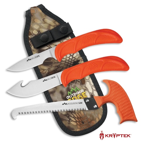 Outdoor Edge Wildguide Gut-Hook Camping Knife W Saw Combo Set - Orange 3 Piece #oe-Wg-10C